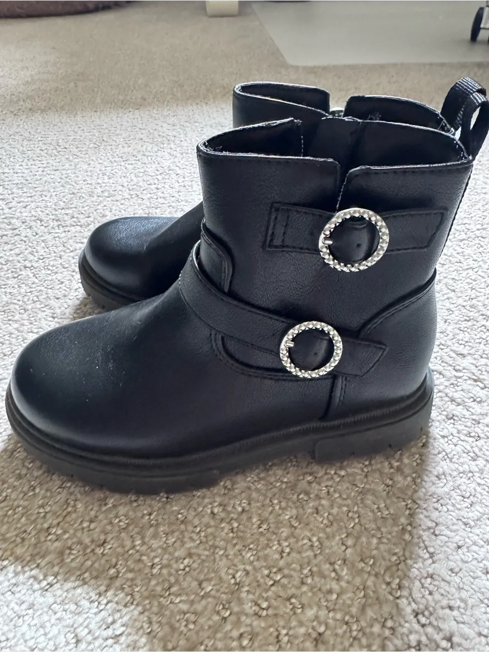 Cat & Jack Black Girls' Ankle Boots with Silver Buckle Accents